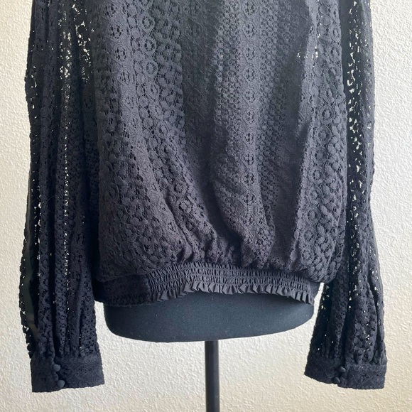 Express • Stunning Leather and Lace Black Long Sleeve Blouse Top - Picture 5 of 15